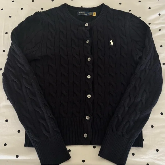 Polo Ralph Lauren Navy Cable Knit Women's Cardigan Sweater Size M - Picture 3 of 5